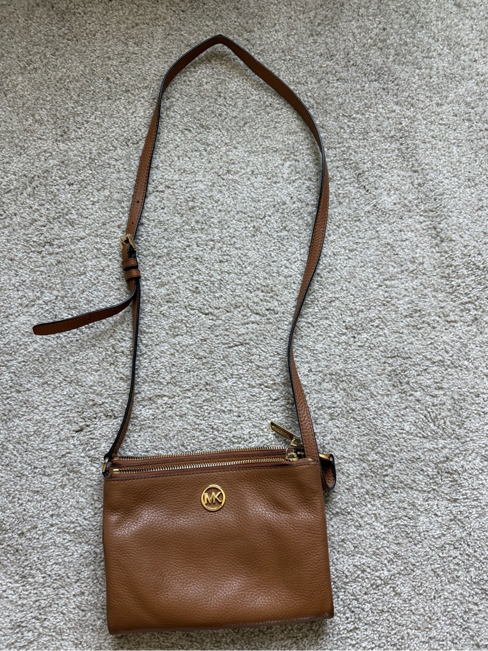 Michael Kors Crossbody - Brown Pebbled Leather Triple Pouch with Gold Hardware
